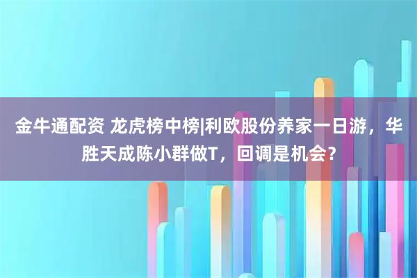 金牛通配资 龙虎榜中榜|利欧股份养家一日游，华胜天成陈小群做T，回调是机会？